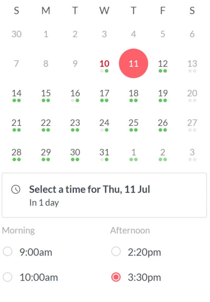 Book an appointment online screenshot